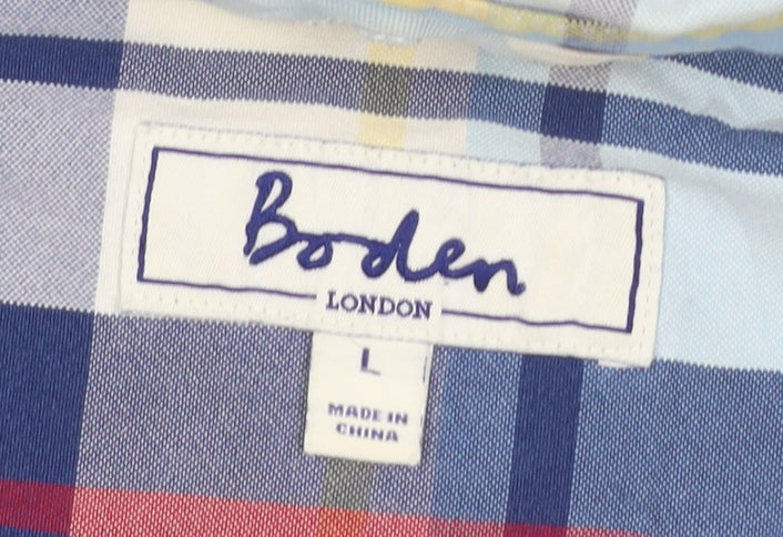 Boden Men's Blue Checked Long Sleeve Button-Up Shirt Size L