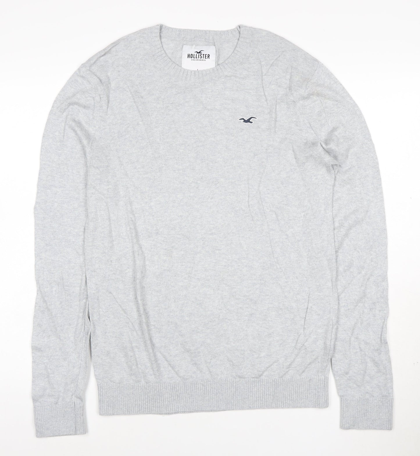 Hollister Men Grey Cotton Blend Crew Neck Pullover Jumper L