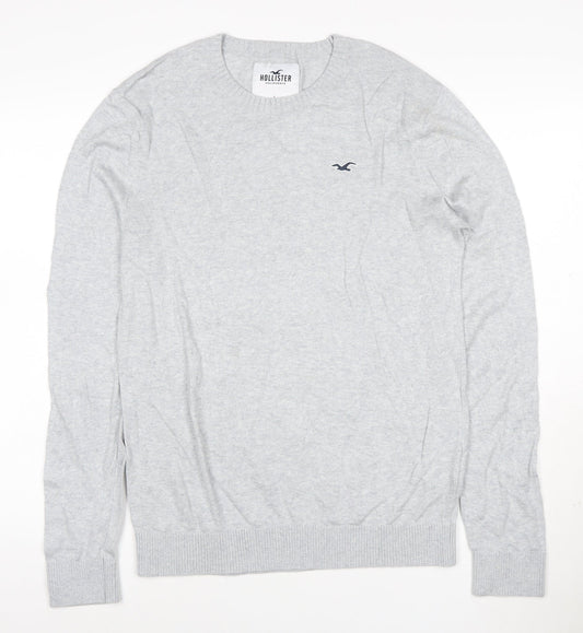 Hollister Men Grey Cotton Blend Crew Neck Pullover Jumper L