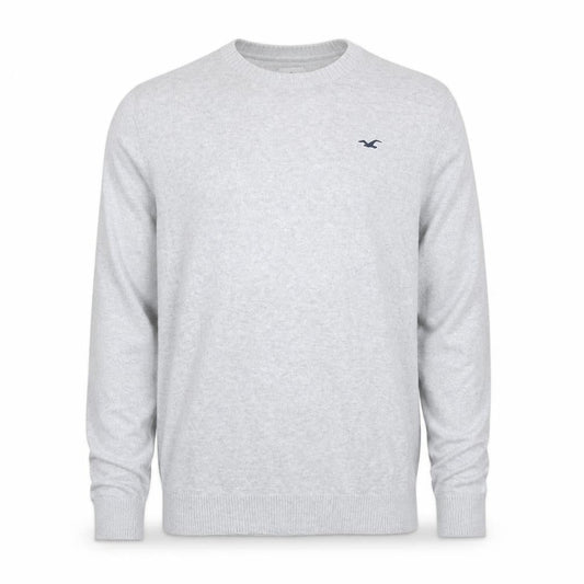 Hollister Men Grey Cotton Blend Crew Neck Pullover Jumper L