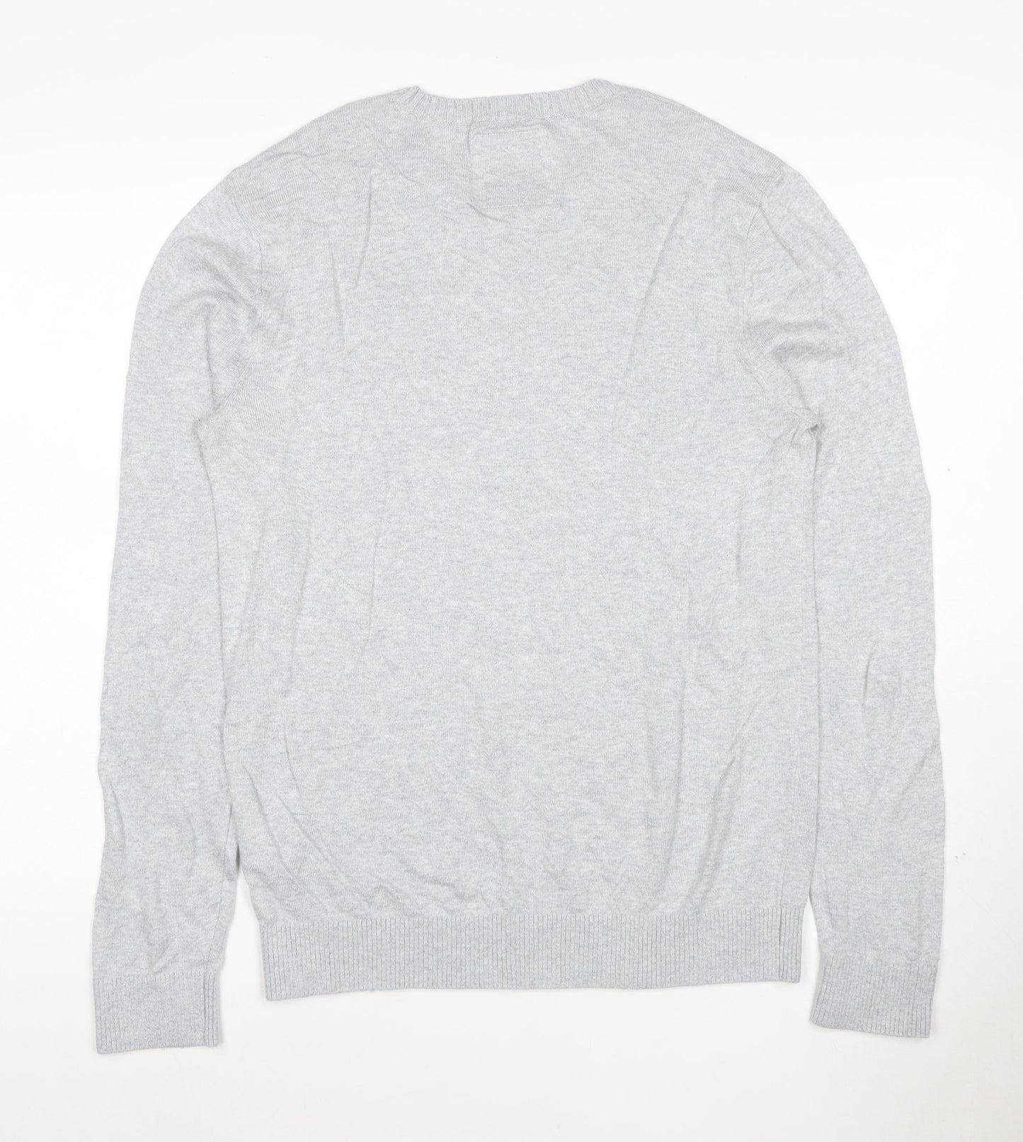 Hollister Men Grey Cotton Blend Crew Neck Pullover Jumper L
