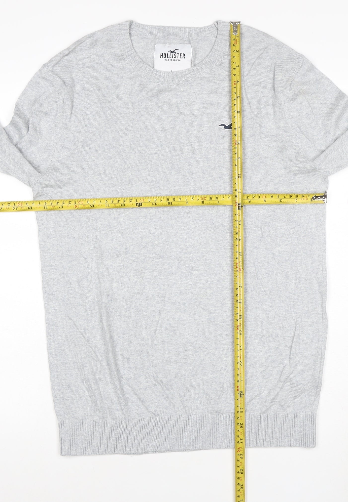 Hollister Men Grey Cotton Blend Crew Neck Pullover Jumper L