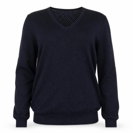 Massimo Dutti Women's Blue V-Neck Cotton Cashmere Jumper Size M