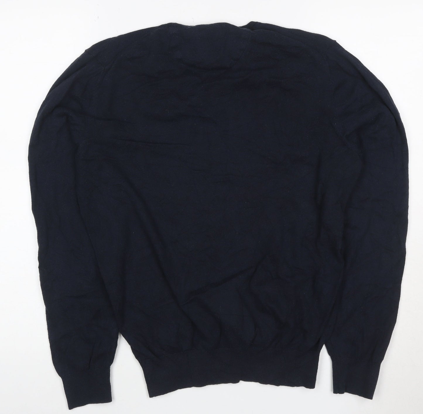 Massimo Dutti Women's Blue V-Neck Cotton Cashmere Jumper Size M