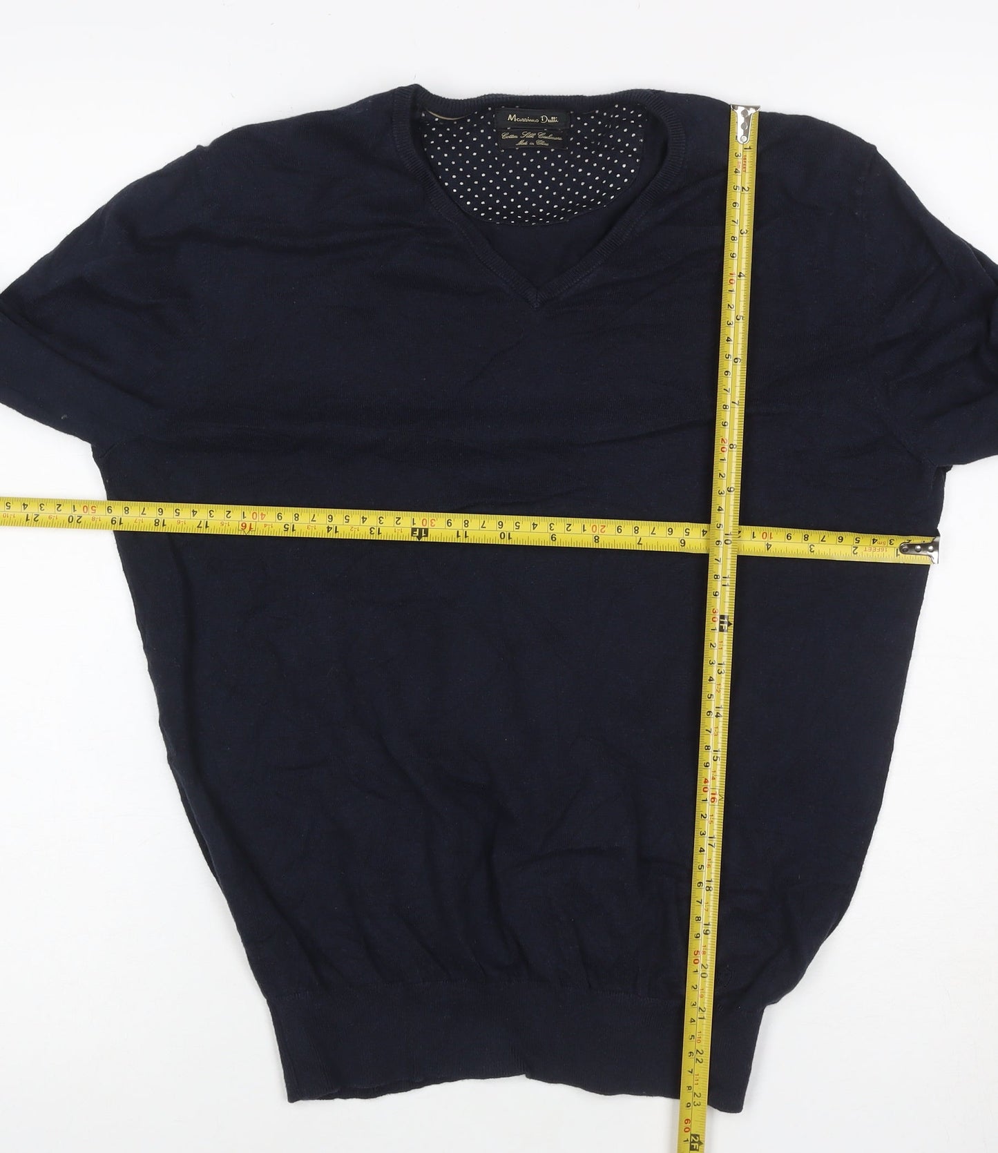 Massimo Dutti Women's Blue V-Neck Cotton Cashmere Jumper Size M