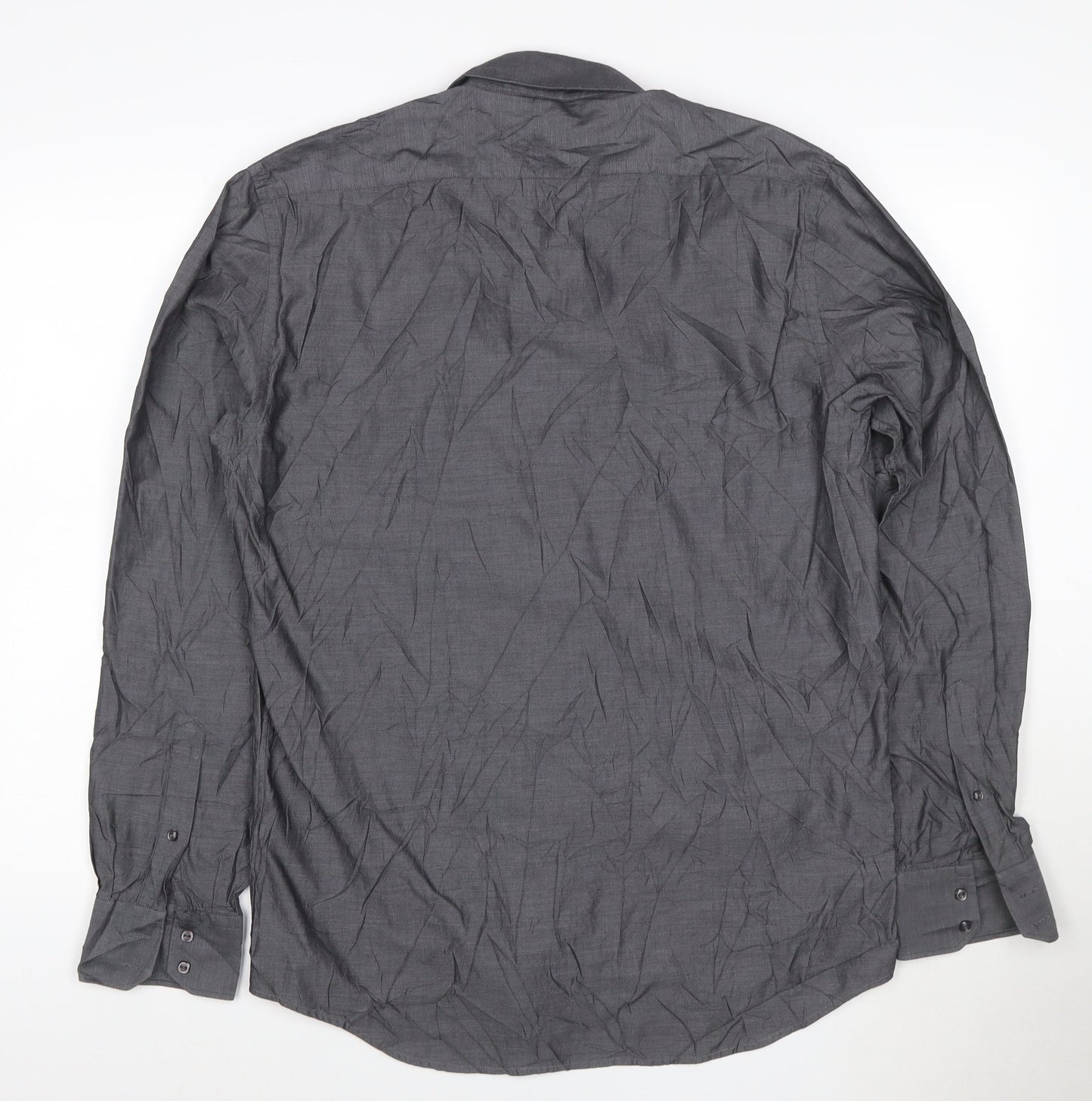 Marks and Spencer Autograph Grey Pure Cotton Men's 16 Regular Fit Long Sleeve Shirt