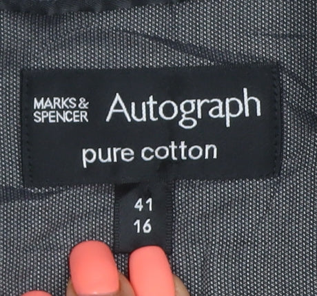 Marks and Spencer Autograph Grey Pure Cotton Men's 16 Regular Fit Long Sleeve Shirt