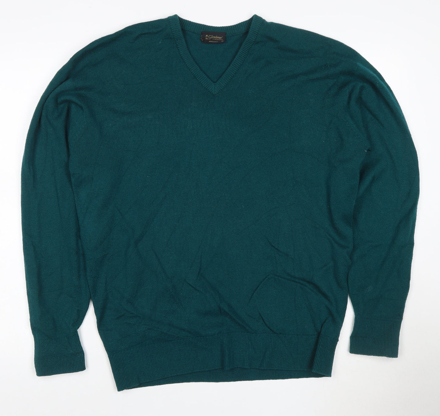 Glenbrae Men's Green Merino Wool V-Neck Jumper Size M