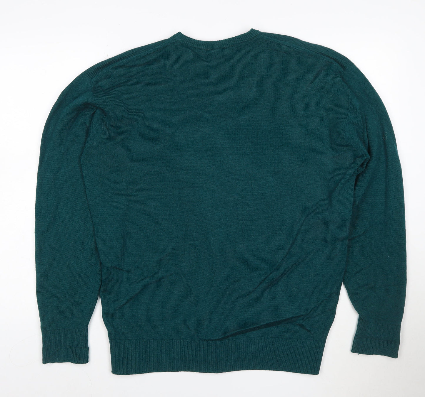 Glenbrae Men's Green Merino Wool V-Neck Jumper Size M