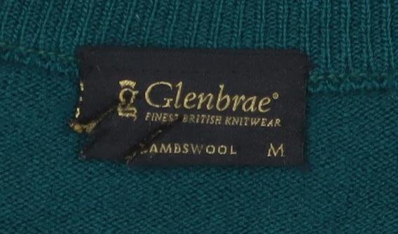 Glenbrae Men's Green Merino Wool V-Neck Jumper Size M