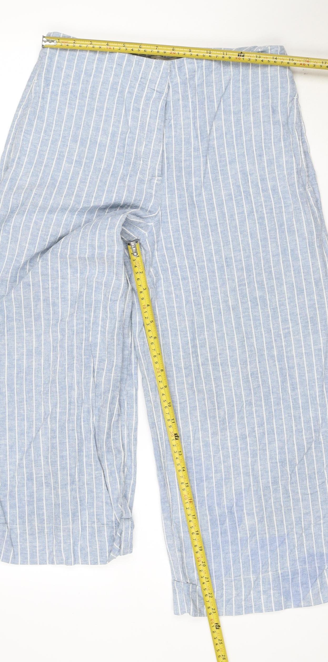 Warehouse Women Blue Striped Linen Blend Wide-Leg Trousers UK 12