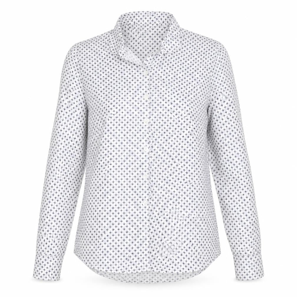 Charles Tyrwhitt Women's White Geometric Cotton Button-Up Shirt UK 8