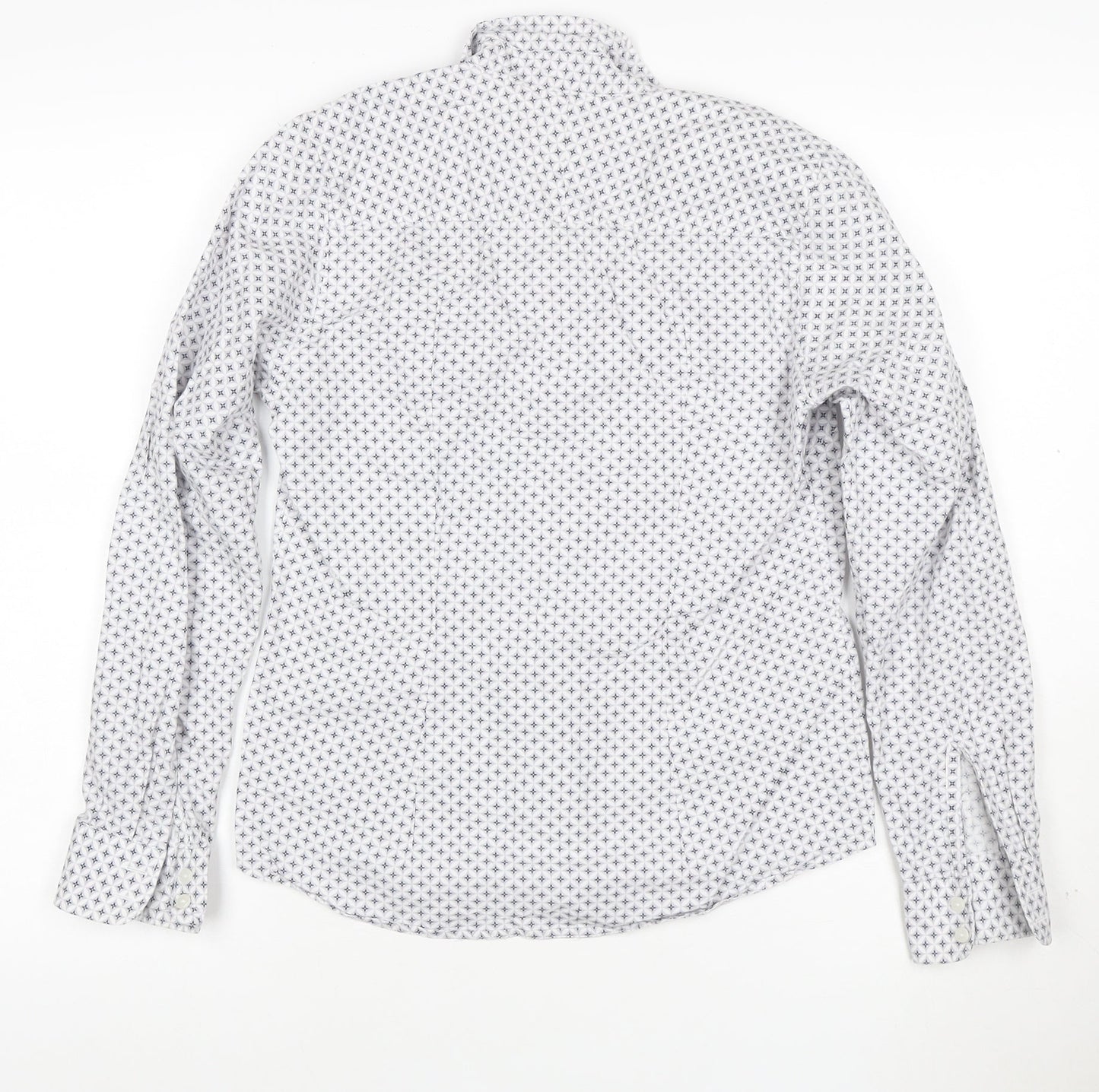 Charles Tyrwhitt Women's White Geometric Cotton Button-Up Shirt UK 8