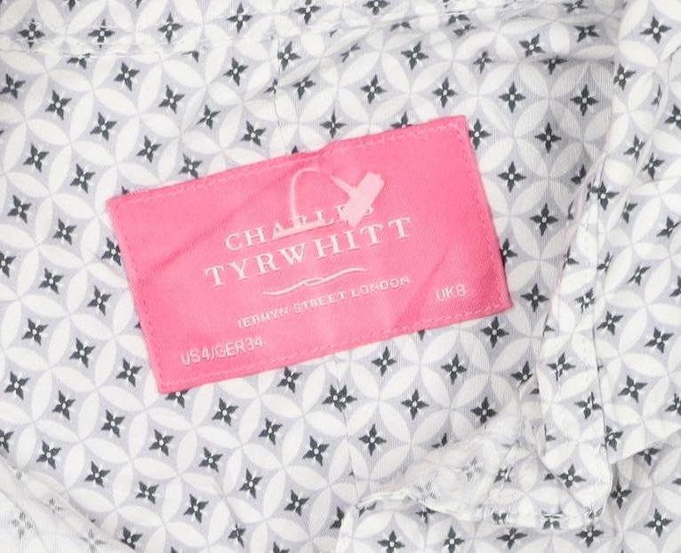 Charles Tyrwhitt Women's White Geometric Cotton Button-Up Shirt UK 8