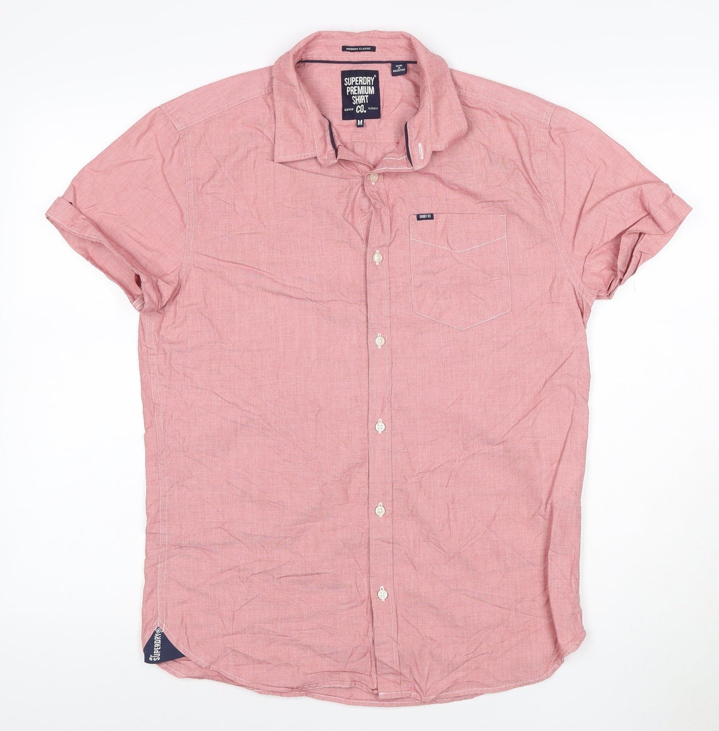 Superdry Men Red Short Sleeve Cotton Button-Up Shirt M