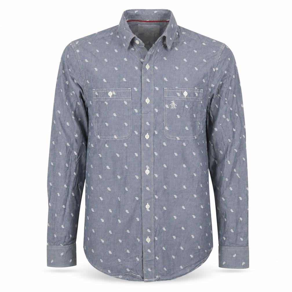 Original Penguin Blue Paisley Mens Button-Up Shirt Size S