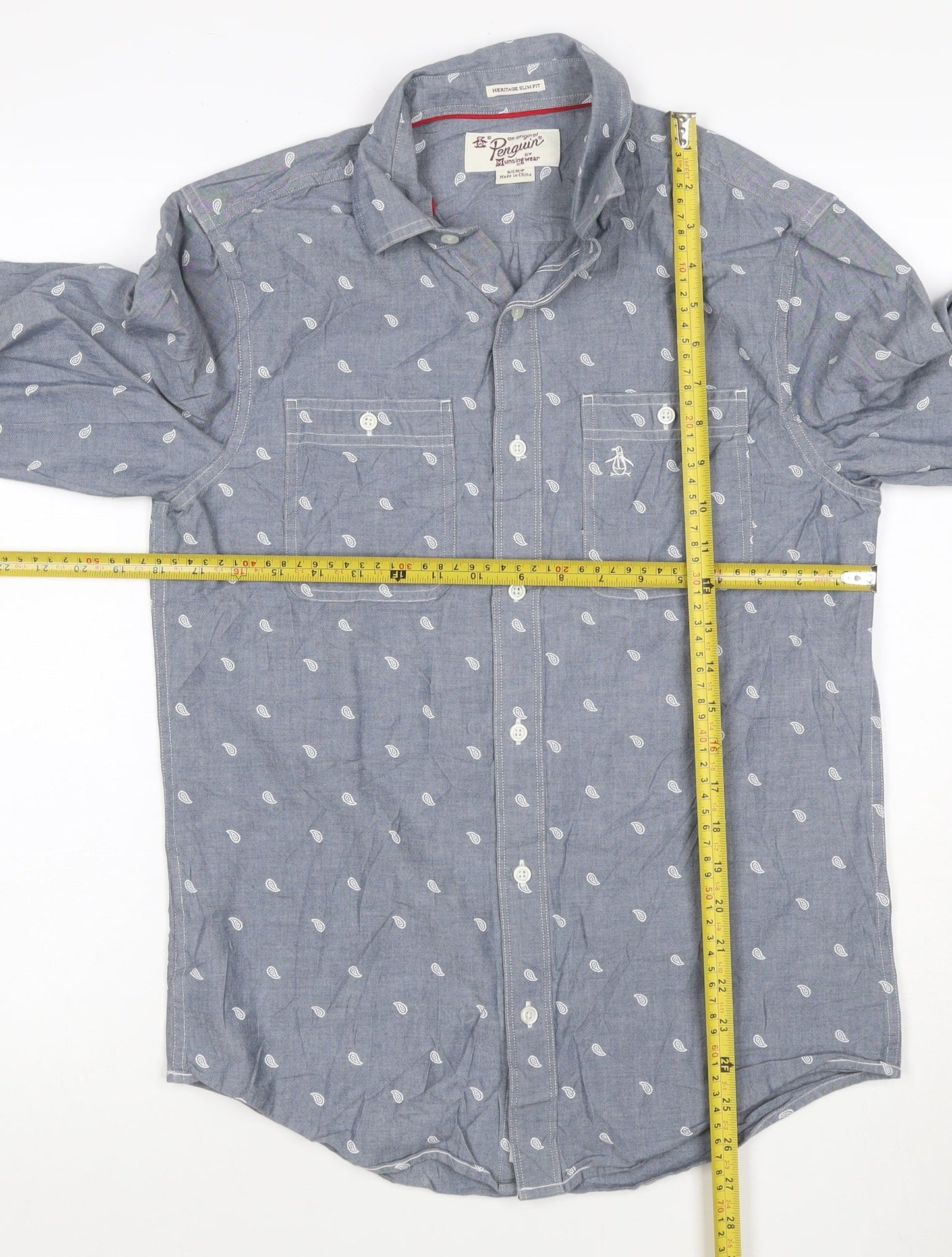 Original Penguin Blue Paisley Mens Button-Up Shirt Size S