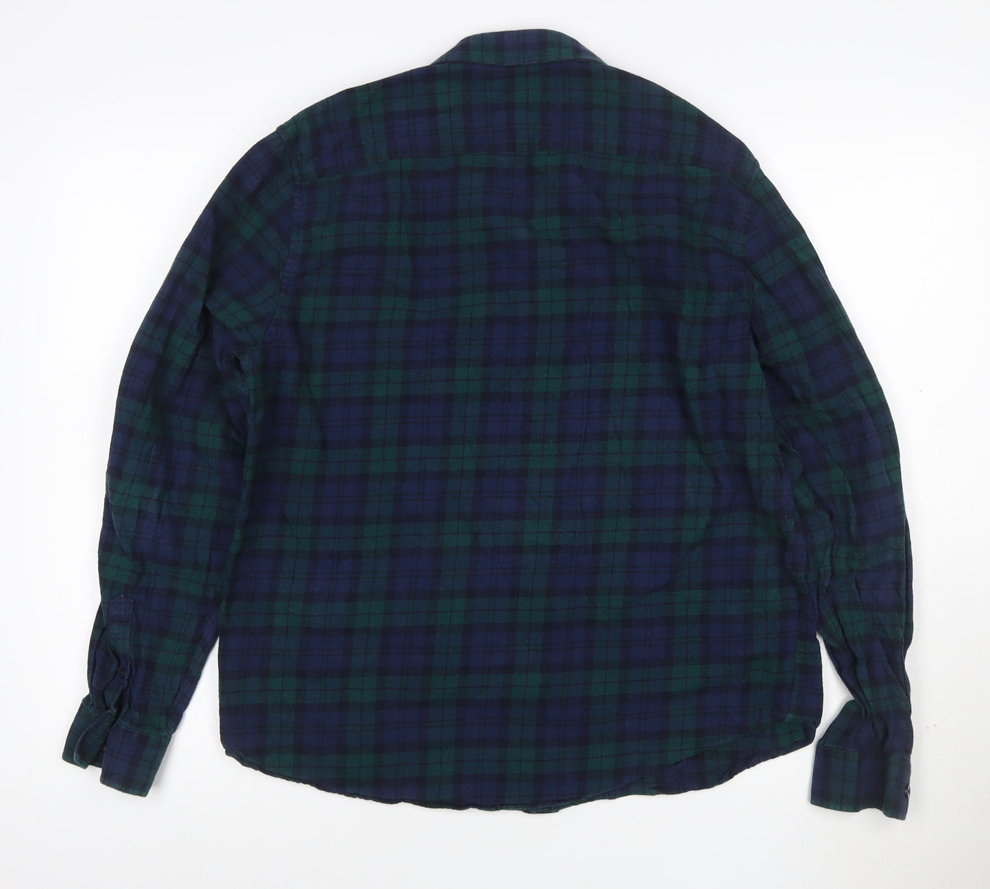 New Look Men Blue Check Cotton Flannel Long Sleeve Shirt Size L