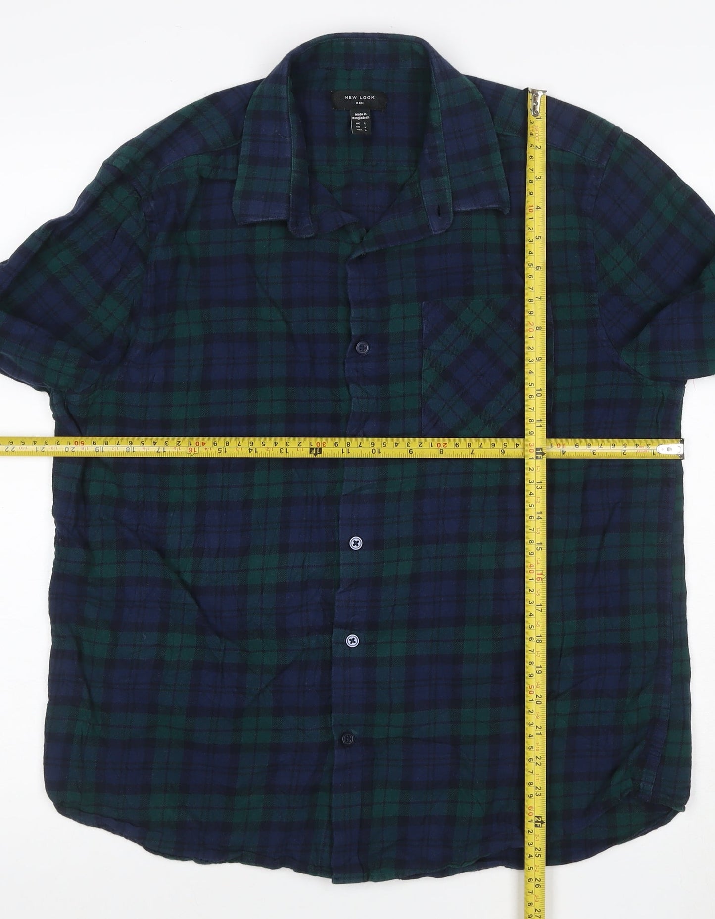 New Look Men Blue Check Cotton Flannel Long Sleeve Shirt Size L