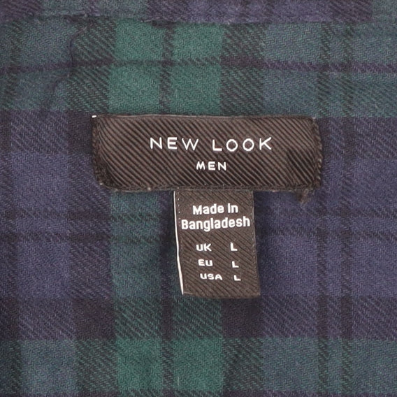 New Look Men Blue Check Cotton Flannel Long Sleeve Shirt Size L