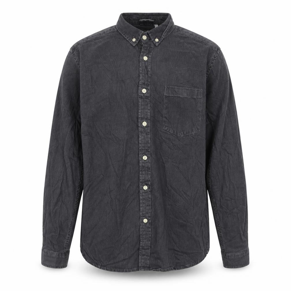 ASOS Design Men's Grey Cotton Long Sleeve Button-Up Shirt Size L
