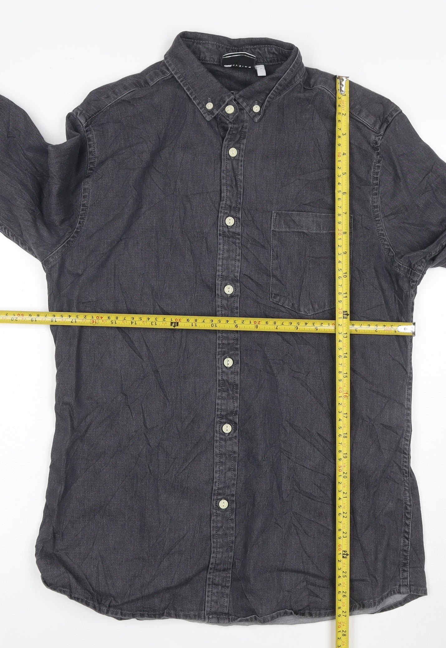 ASOS Design Men's Grey Cotton Long Sleeve Button-Up Shirt Size L