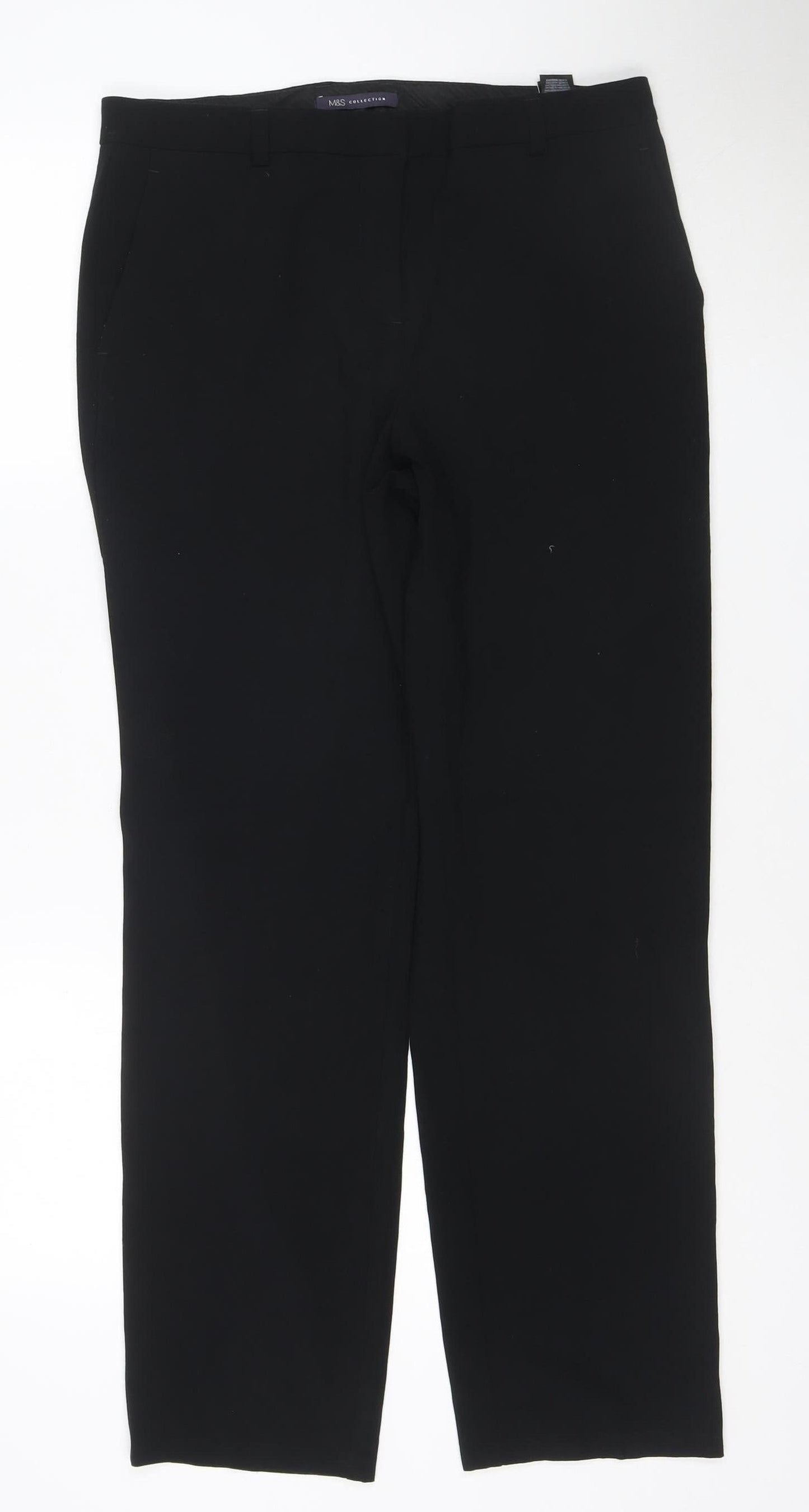 Marks and Spencer Women Black UK 12 Regular Straight Leg Trousers