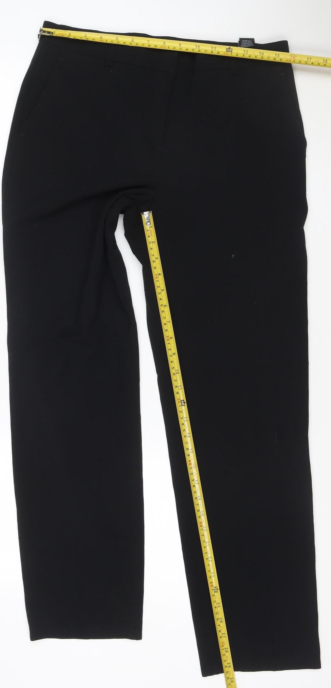 Marks and Spencer Women Black UK 12 Regular Straight Leg Trousers