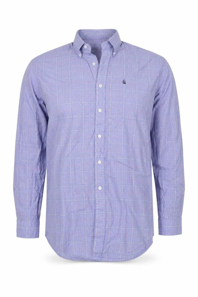 Nautica Men's Blue Check 15.5 Button-Down Long Sleeve Cotton Shirt
