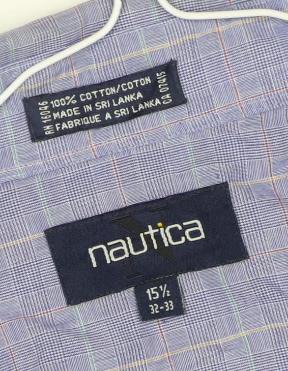 Nautica Men's Blue Check 15.5 Button-Down Long Sleeve Cotton Shirt