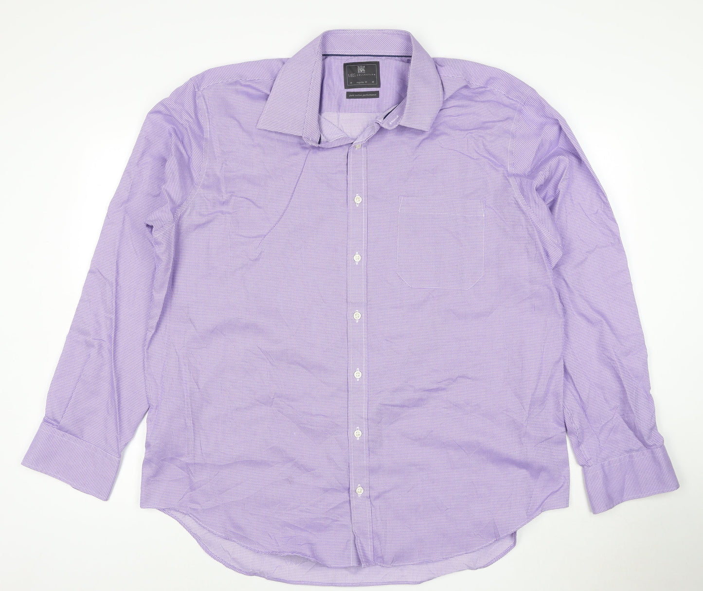 Marks and Spencer Men's Purple Regular Fit Long Sleeve Cotton Shirt Size 18 46