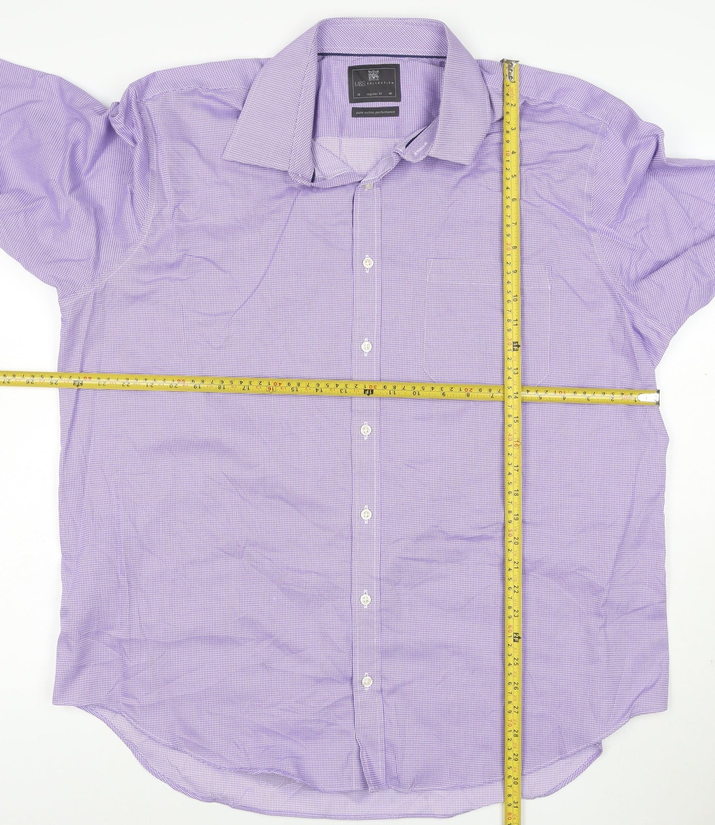 Marks and Spencer Men's Purple Regular Fit Long Sleeve Cotton Shirt Size 18 46