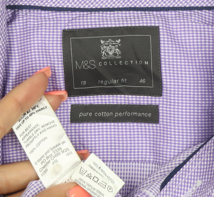 Marks and Spencer Men's Purple Regular Fit Long Sleeve Cotton Shirt Size 18 46