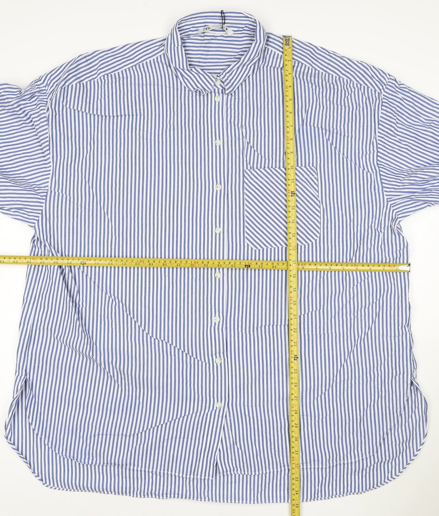 ZARA Men's Blue Striped Cotton Button-Up Shirt 2XL Regular Fit