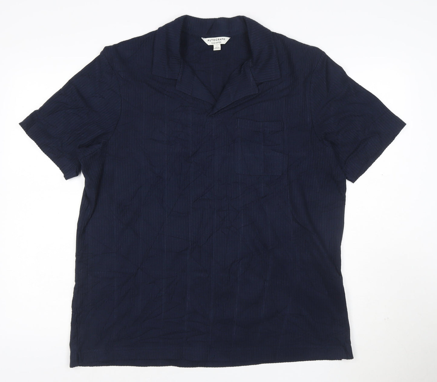 Marks and Spencer Autograph Men's Navy Cotton Short Sleeve Polo L