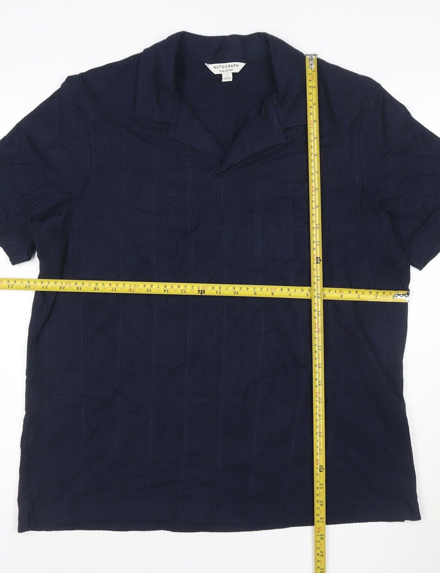 Marks and Spencer Autograph Men's Navy Cotton Short Sleeve Polo L