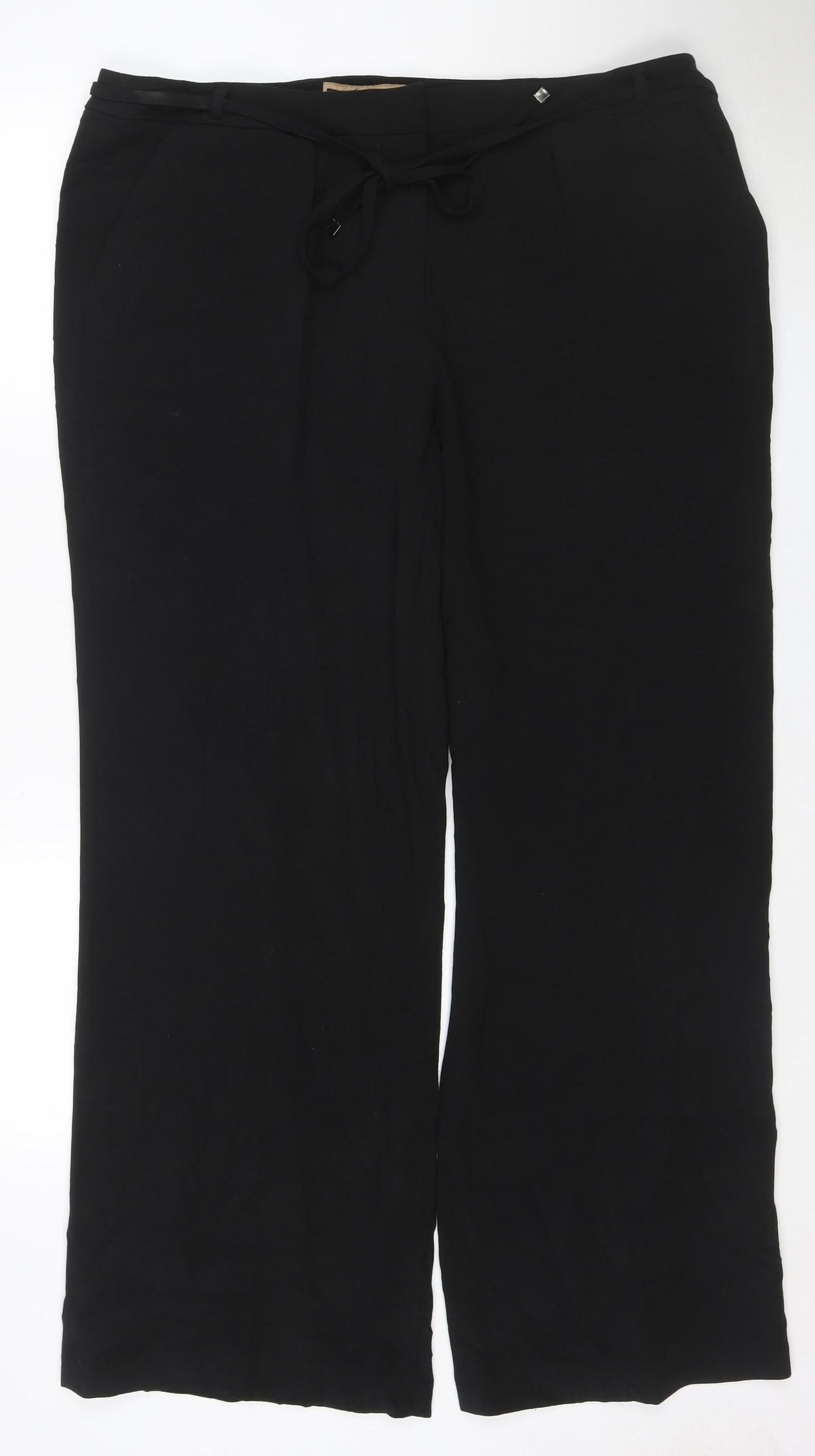 Betty Jackson Black Women’s Wide-Leg Black Trousers Size 18 Wool Blend