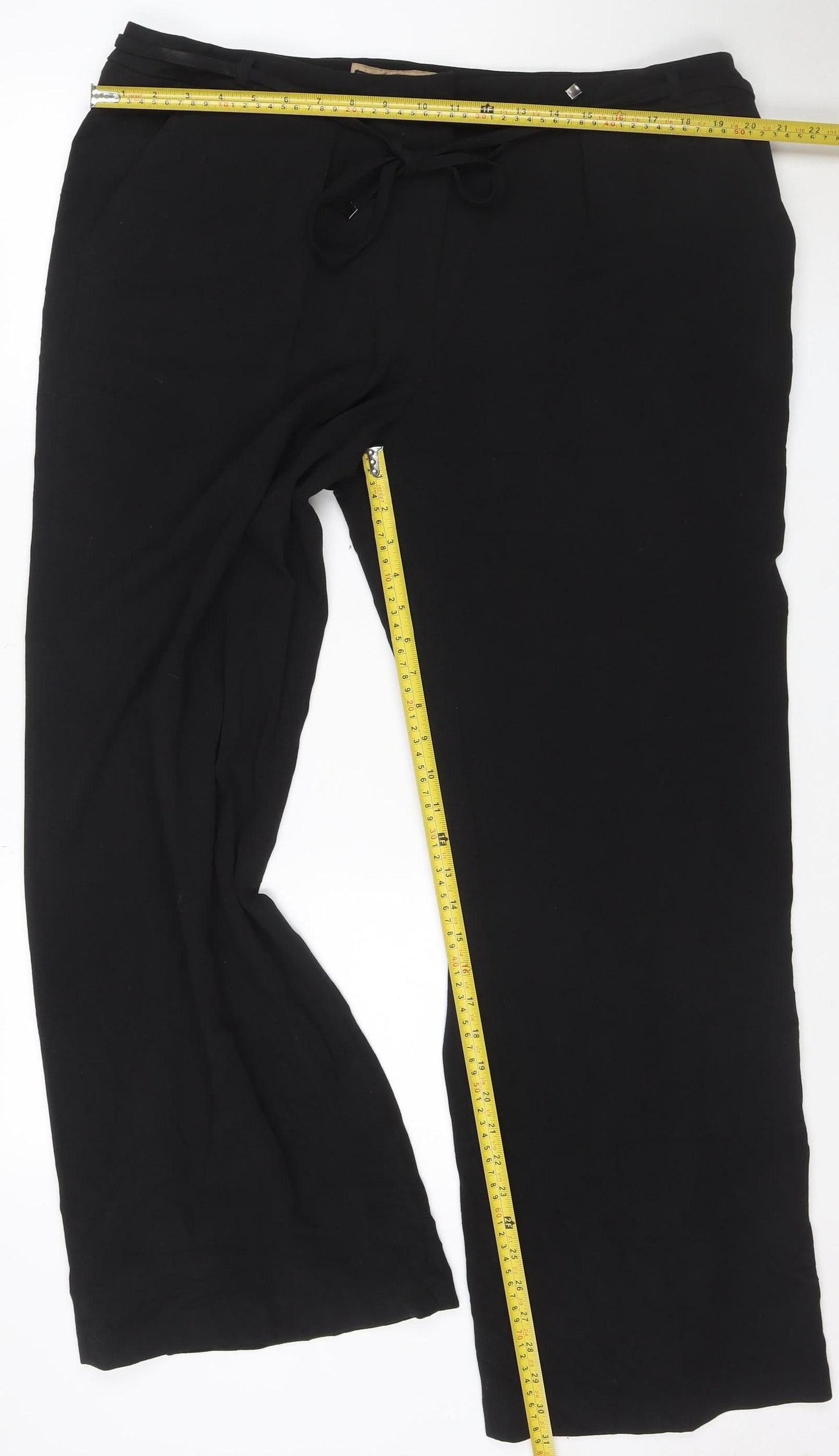 Betty Jackson Black Women’s Wide-Leg Black Trousers Size 18 Wool Blend