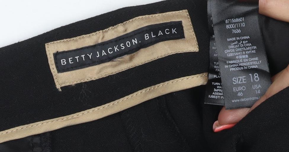 Betty Jackson Black Women’s Wide-Leg Black Trousers Size 18 Wool Blend