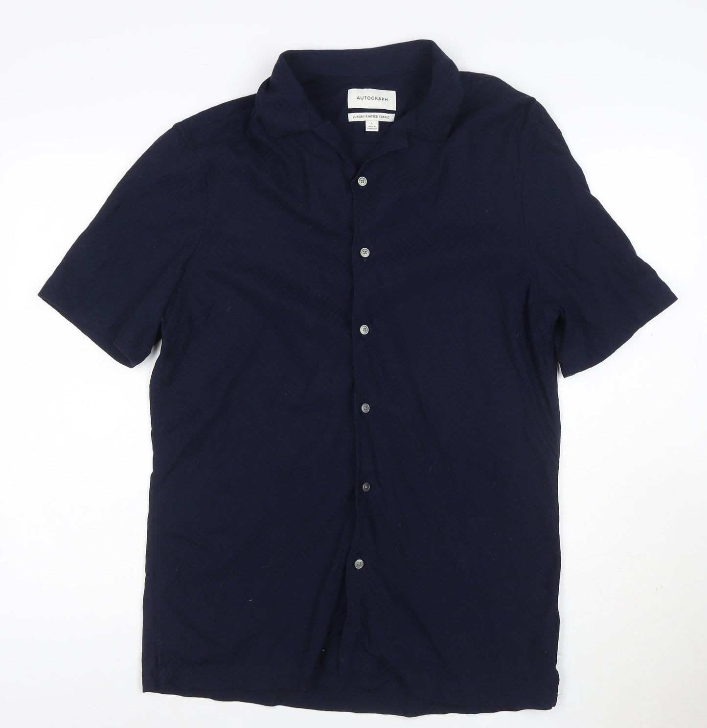 Marks and Spencer Autograph Men's Blue L Short Sleeve Cotton Button-Up Shirt