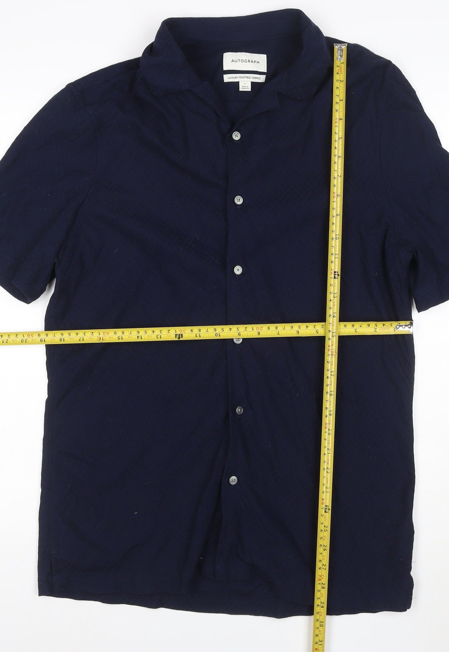 Marks and Spencer Autograph Men's Blue L Short Sleeve Cotton Button-Up Shirt