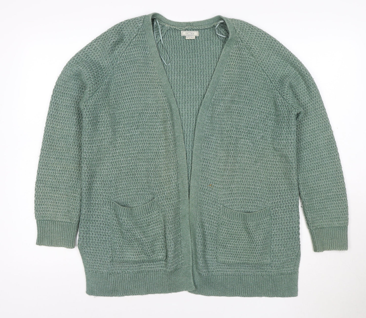 Fat Face Women's Green Cotton Knit Long Sleeve Cardigan Size 12