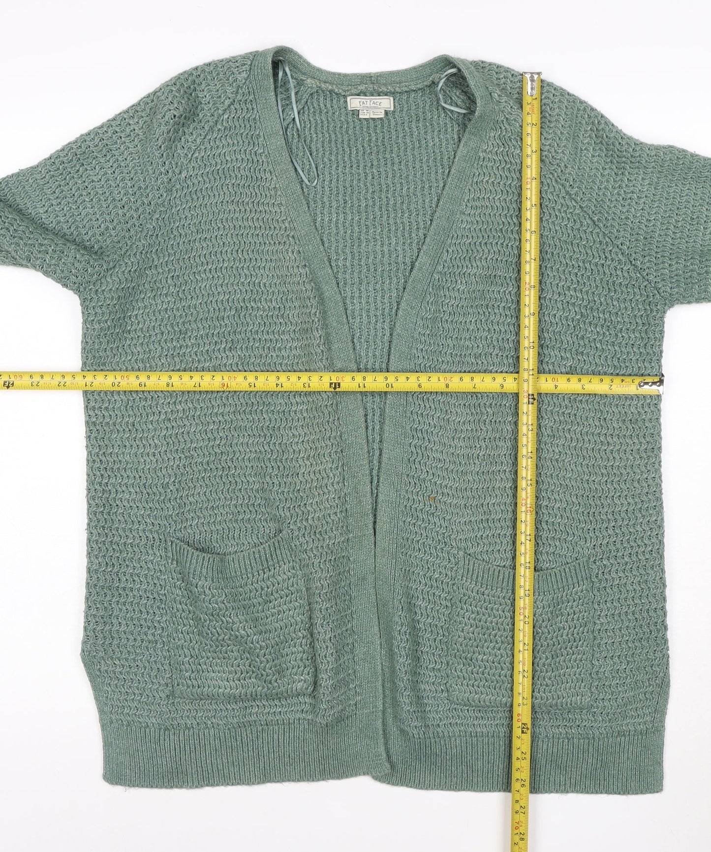 Fat Face Women's Green Cotton Knit Long Sleeve Cardigan Size 12