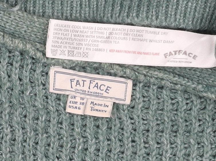 Fat Face Women's Green Cotton Knit Long Sleeve Cardigan Size 12