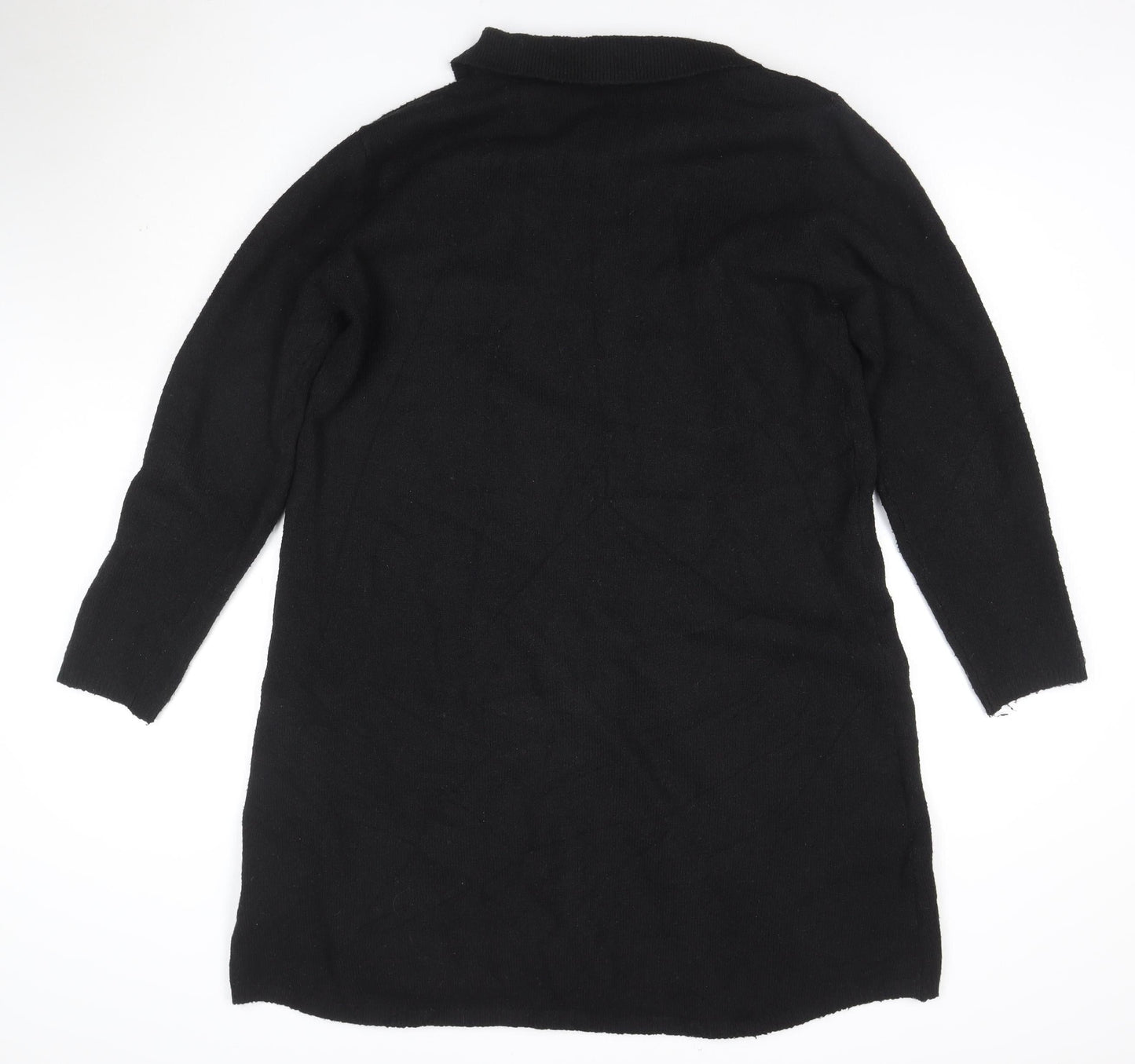 Roman Petite Black Knit Collared Button Knee Length Shirt Dress Size 16