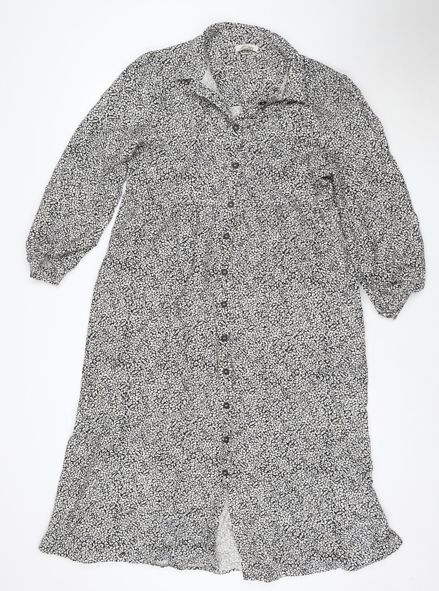 Albaray Womens Black Floral Cotton Long Sleeve Midi Shirt Dress Size 10