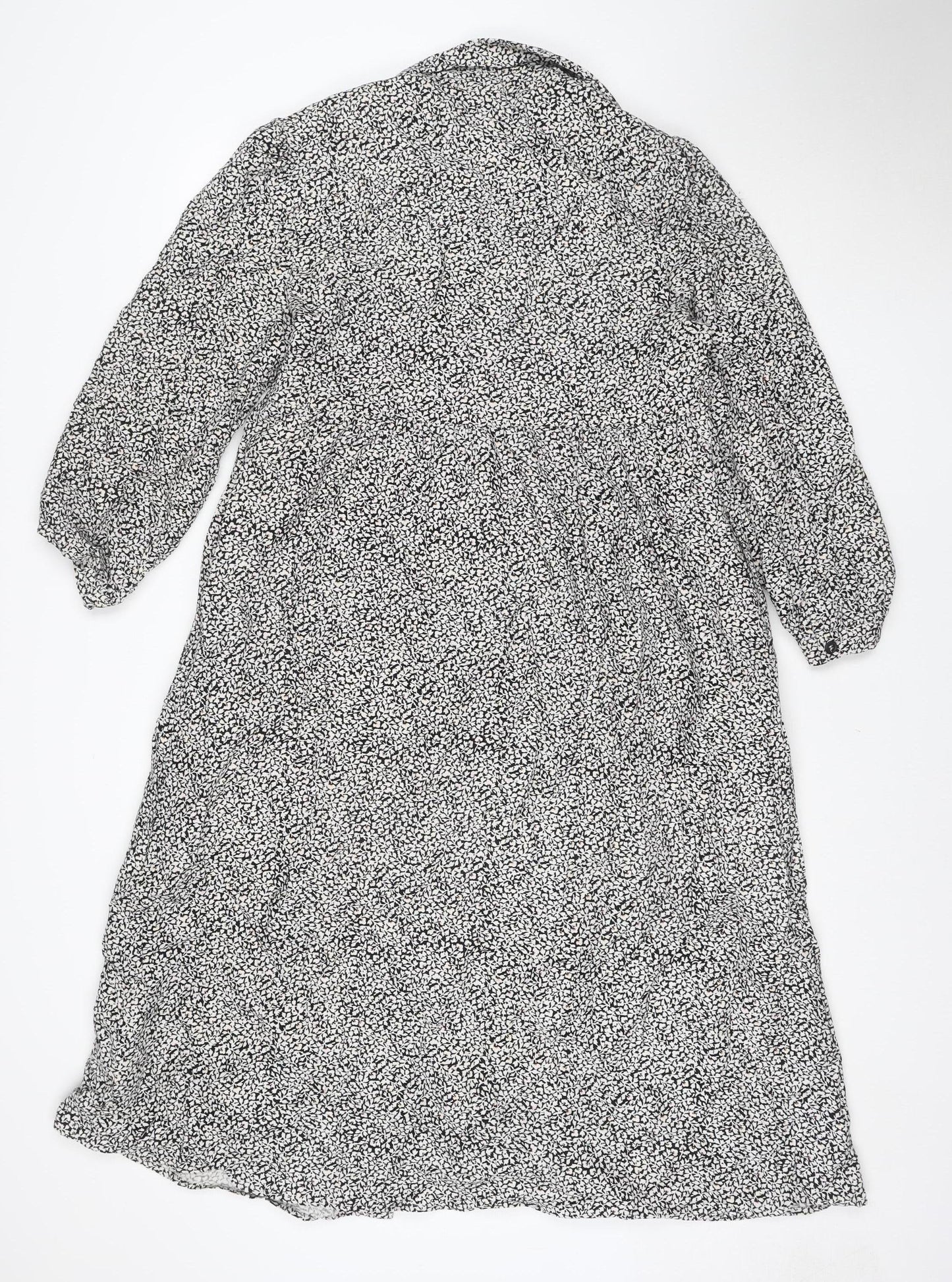 Albaray Womens Black Floral Cotton Long Sleeve Midi Shirt Dress Size 10