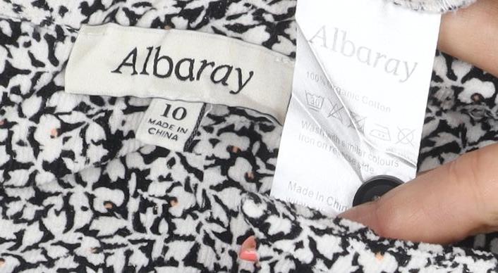 Albaray Womens Black Floral Cotton Long Sleeve Midi Shirt Dress Size 10