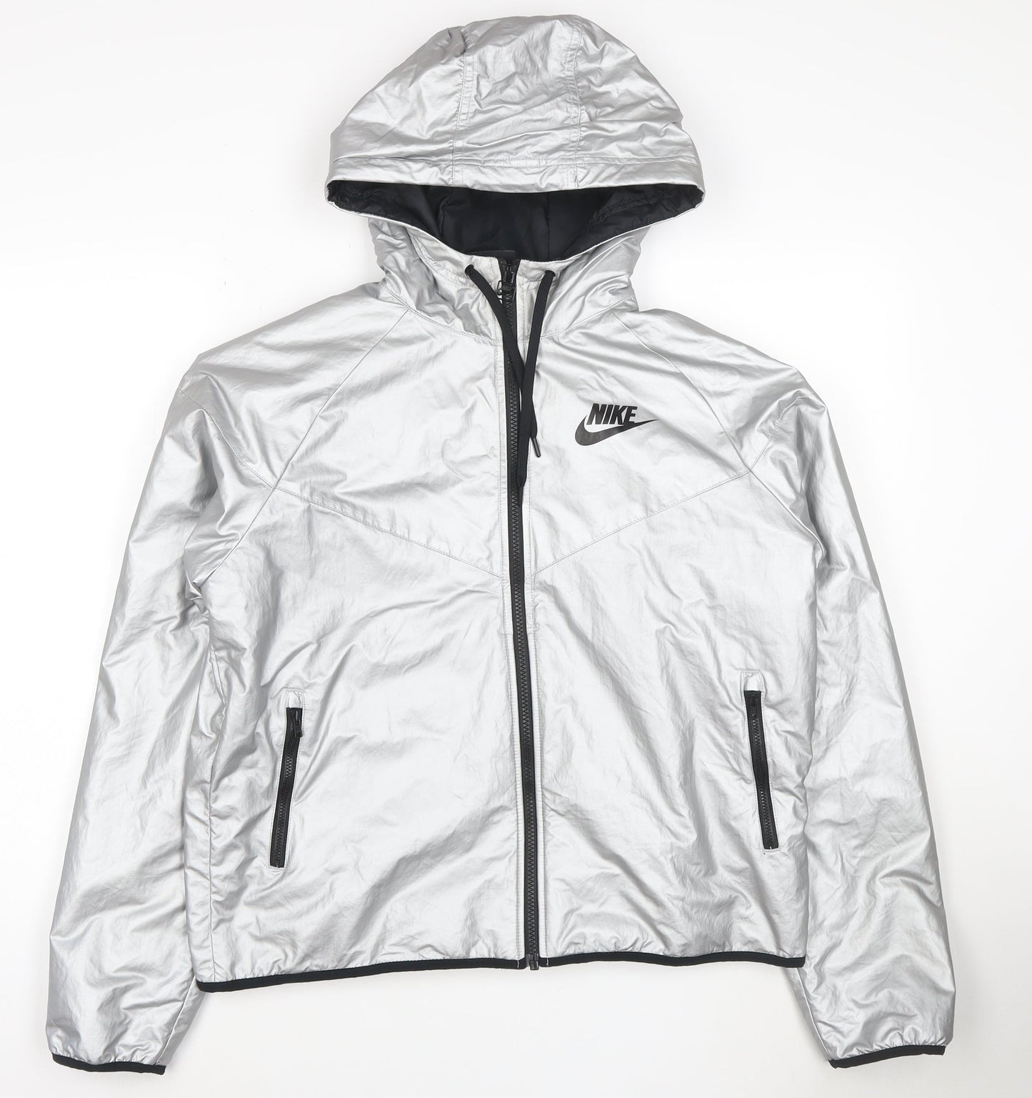 Nike Womens Silver Reflective Hooded Windbreaker Jacket M