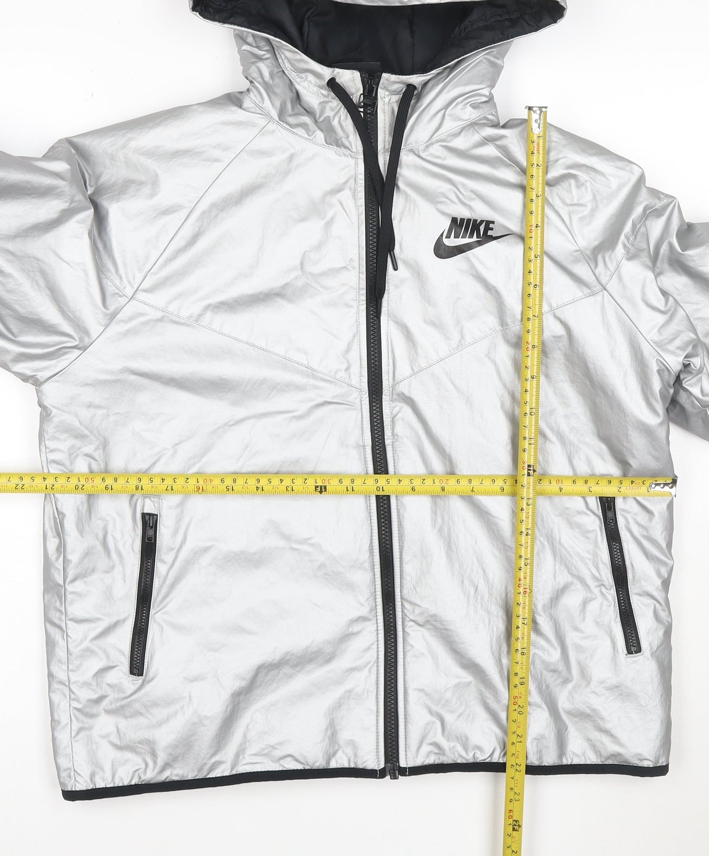 Nike Womens Silver Reflective Hooded Windbreaker Jacket M